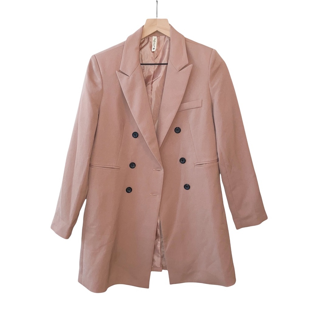 VTG Realcoco Blush Pink Mauve Open Front Blazer Jacket Trench Coat Medium - Picture 7 of 7